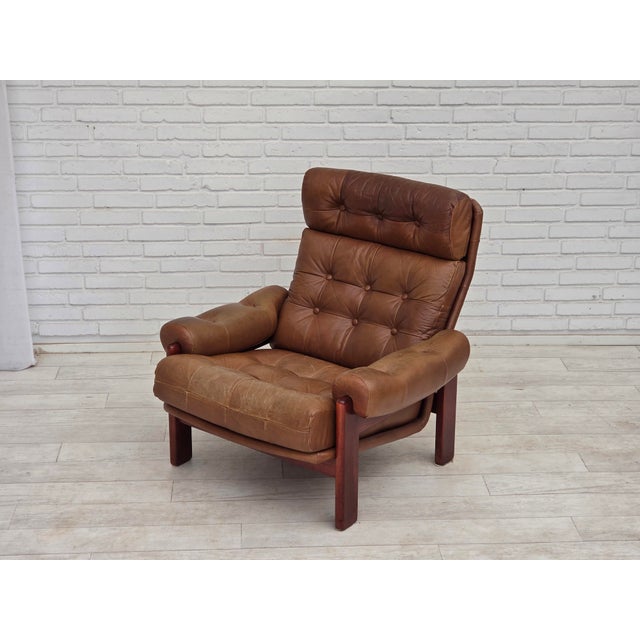 1970s Set of Swedish Lounge Chair and Ottoman in Leather, 1970s For Sale - Image 5 of 18
