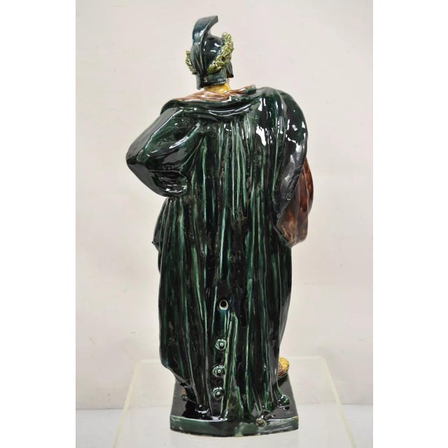 Early 20th Century Majolica Alexander the Great Greek Warrior Soldier Glazed Pottery Sculpture For Sale - Image 10 of 12