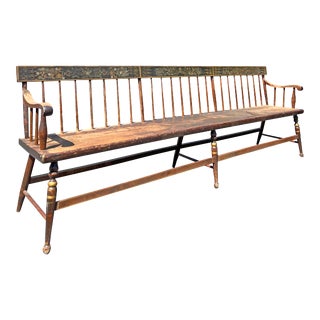 Vintage French Rustic Style Farmhouse Long Wooden Bench For Sale