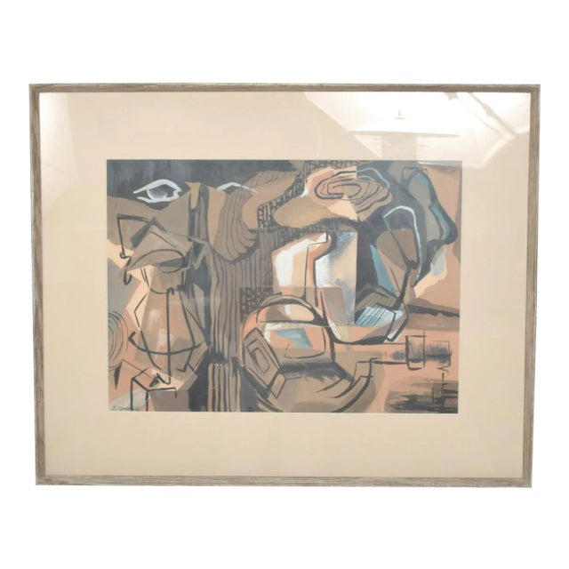 Modern Art Abstract Painting Pastel on Paper Signed E. Bowmann For Sale