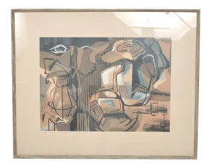 Modern Art Abstract Painting Pastel on Paper Signed E. Bowmann