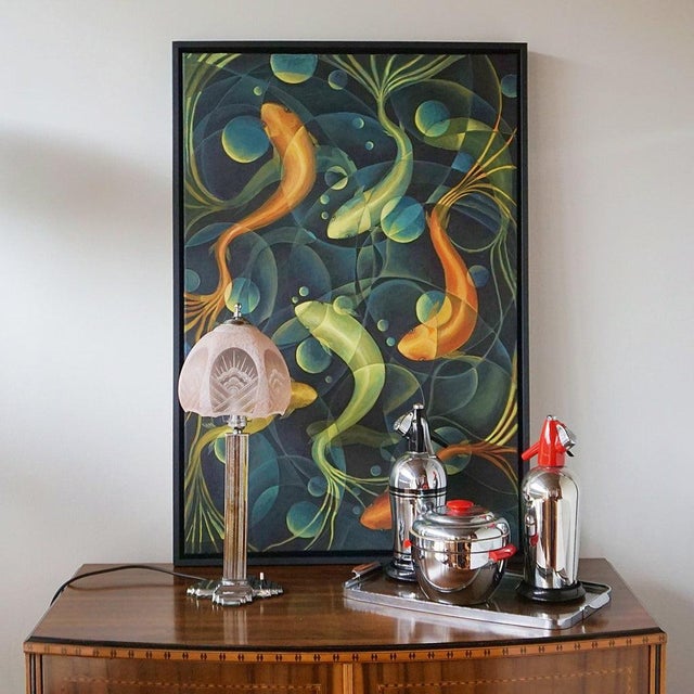 Art Deco Table Lamp with Pink Glass Shade For Sale - Image 6 of 8