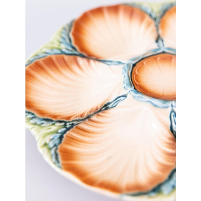 Late 19th Century Antique French Sarreguemines Majolica Oyster Plate, Circa 1870 For Sale - Image 5 of 7