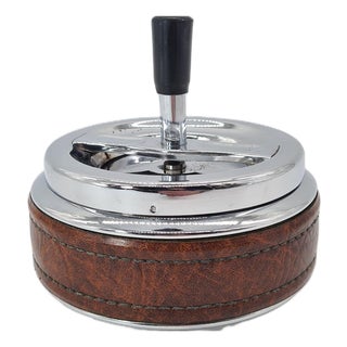 Vintage Erhard Ashtray in Chrome and Leather, 1950s For Sale