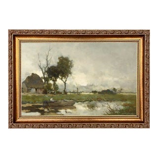 Dutch Landscape With Cottage Print on Canvas in Thin Gold Wood Frame- a 7" X 11" Print, Framed to 9" X 13" For Sale