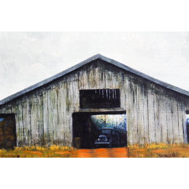 Lovely Landscape with bark, oil painting Minor wear, in beautiful vintage condition Signed lower right Dimensions; 24"...