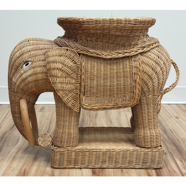 Brown Vintage Wicker Elephant Stool or Plant Stand For Sale - Image 8 of 11