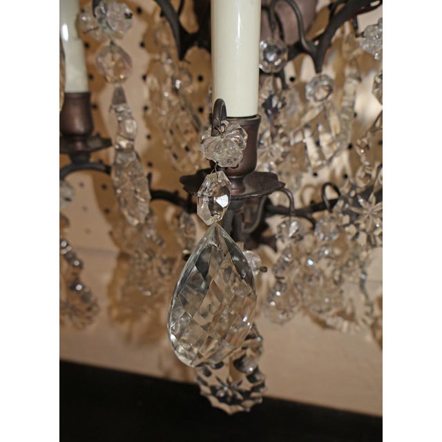 French Louis XVI Style Bronze and Crystal 5 Light Sconces Circa 1950's For Sale - Image 9 of 10