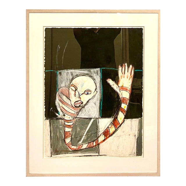 Michael Hafftka Figurative Neo Expressionist Oil Pastel Painting The Wave, 1984-1985 For Sale