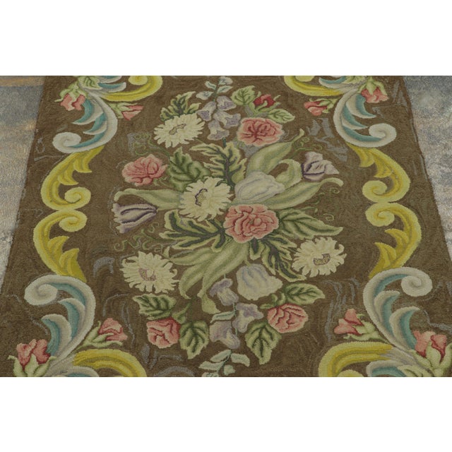 Traditional Antique Hooked Rug With Floral Cartouche Design in Bright Pastels - Rug & Kilim For Sale - Image 3 of 7