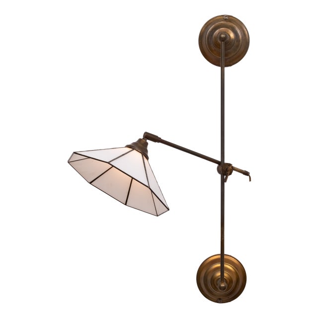 Tiffany Adjustable Brass Wall Lamp, 1960s For Sale
