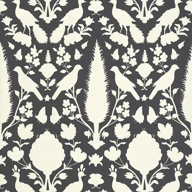 2010s Schumacher Chenonceau Damask Wallpaper in Charcoal - 2-Roll Set (9 Yards) For Sale - Image 5 of 5