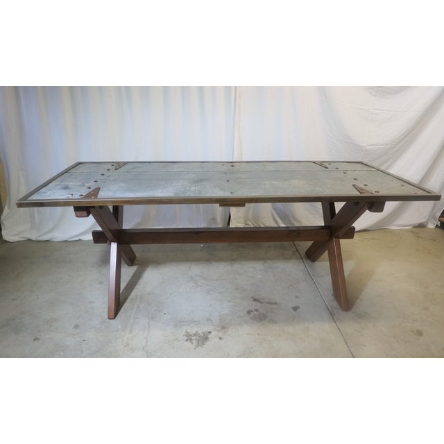 Vintage Industrial Reclaimed Barn Door Farm Table With Metal Top