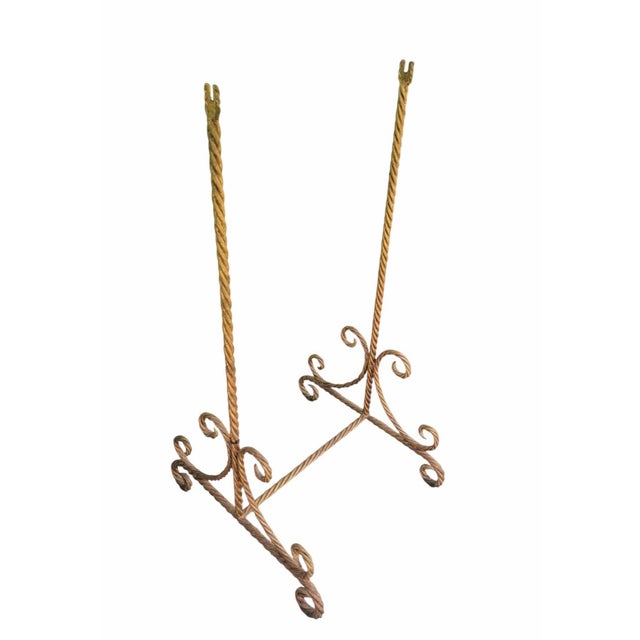 Hollywood Regency Vintage Italian Florentine Hollywood Regency Gold Gilt Wrought Iron Twisted Rope Metal Cheval Standing Floor Mirror For Sale - Image 3 of 14