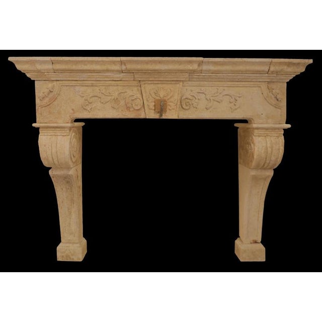 20th Century Carved Limestone Fireplace Mantle with Scrolled Corbels and Foliate For Sale - Image 4 of 4