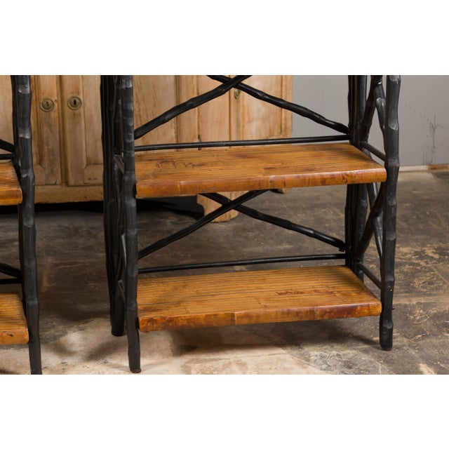 Midcentury Tall French Black and Brown Faux Bamboo Shelves, a Pair For Sale - Image 12 of 12