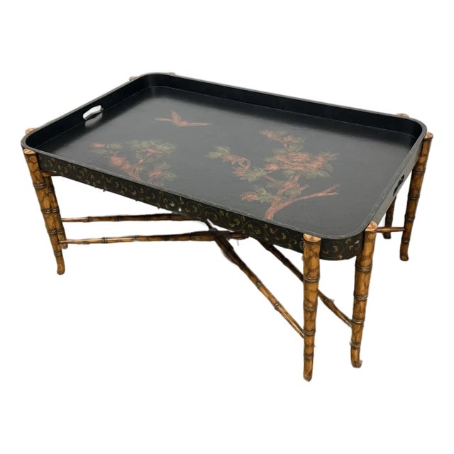 Hollywood Regency Bamboo With Lacquer Tray Table For Sale