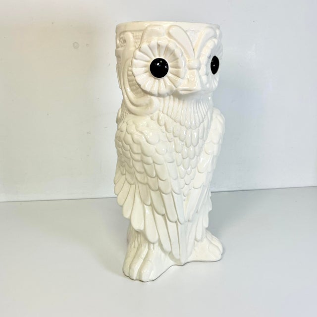 April Showers…1970s Vintage Boho Chic Arts & Crafts Trompe L’Oeil Owl Ceramic Umbrella Stand For Sale - Image 9 of 13