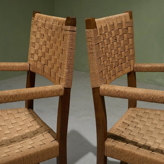 Wood Armchairs with Oak Frames and Seagrass Webbing, Italy, Set of 2 For Sale - Image 7 of 11