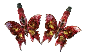 C1930's French Art Deco Painted & Glazed Ceramic Butterfly Sconces -In the Manner of Duval Brasseur/ Isabelle Favre - a Pair