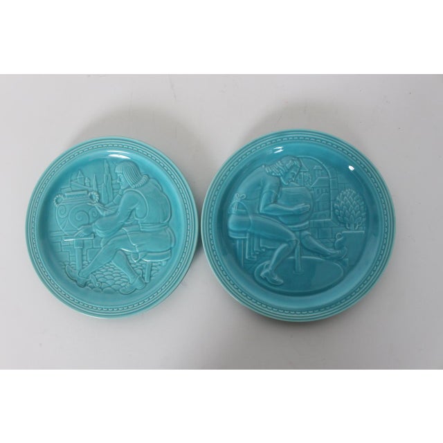 Pair of 1939 World's Fair Capital & Labor Turquoise Souvenir Ceramic Plates For Sale - Image 12 of 12