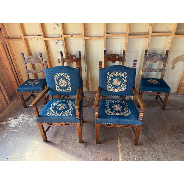 Early 20th Century Antique Renaissance Revival Style Carved Walnut Dining Chairs, Set of 6 Antique Solid Wood Carved Tall...