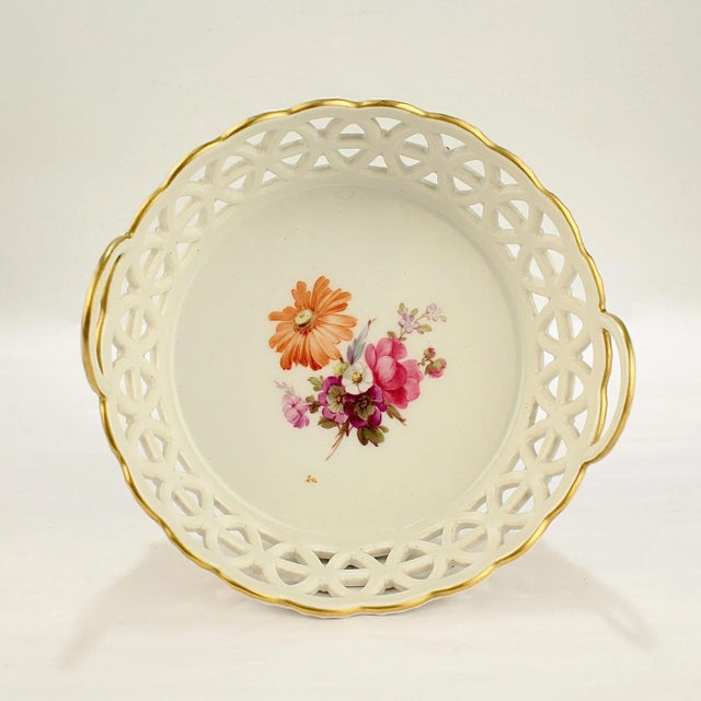 Rococo Antique KPM Royal Berlin Reticulated Porcelain Deutsche Blumen Decor Basket For Sale - Image 3 of 12