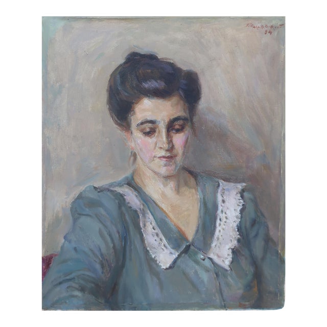 Original Oil Portrait Painting: Young Girl, Soviet Ukrainian Art 54-45 For Sale
