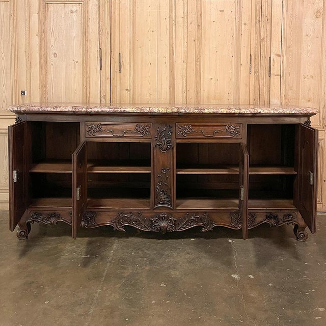 Grand Antique French Walnut Louis XIV Marble Top Buffet ~ Sideboard For Sale In Dallas - Image 6 of 18