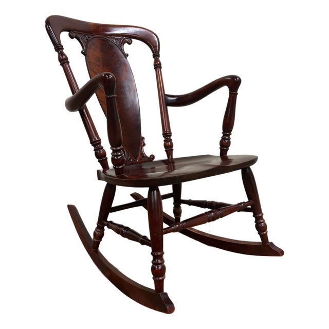 Vintage Art Nouveau Style Carved Rocking Chair For Sale