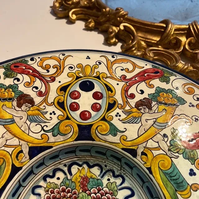 Navy Blue 1990s Italian Hand-Painted Round Ceramic Wall Plate For Sale - Image 8 of 12