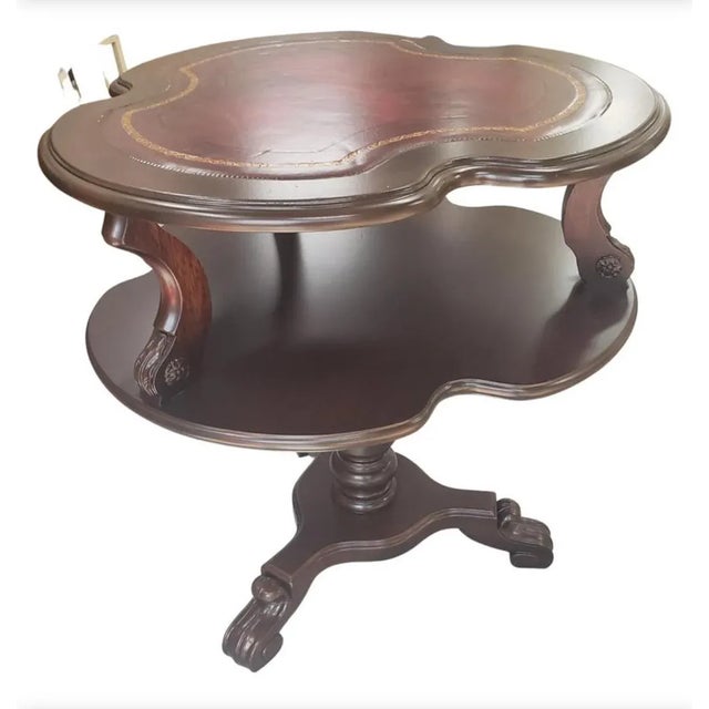 Refinished English Regency 2-Tier Leather Top Insert Stenciled Side Tables - A Pair For Sale In Washington DC - Image 6 of 11