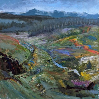Rainbow Valley by Caitlin Hurd | Oil on canvas landscape with colorful hills and a stream. For Sale