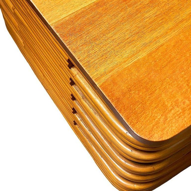 Yellow 1940s Restored Rare 18" Tall Stacked Rattan MCM Coffee Table W/ Mahogany Top For Sale - Image 8 of 8