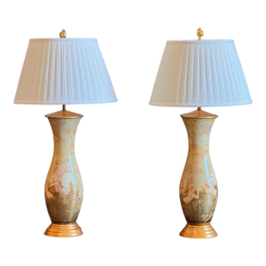1950s Pair of Decalcomania Lamps