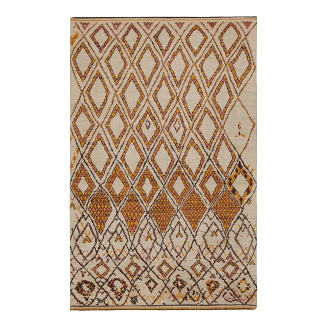 Rug & Kilim’s Moroccan Style Rug in Beige-Brown & Orange Geometric Patterns For Sale