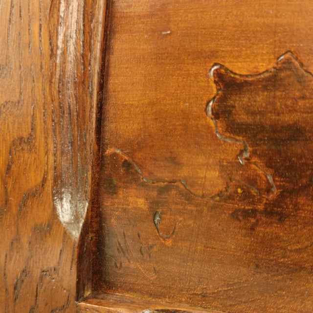 Art Nouveau French Oak Wall Cabinet with Painted Landscape, 1900s For Sale - Image 4 of 14