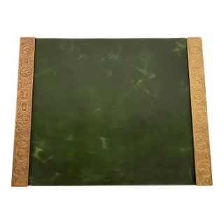 Tiffany Studios New York Zodiac Bronze Doré Blotter Ends With Leather Desk Blotter For Sale