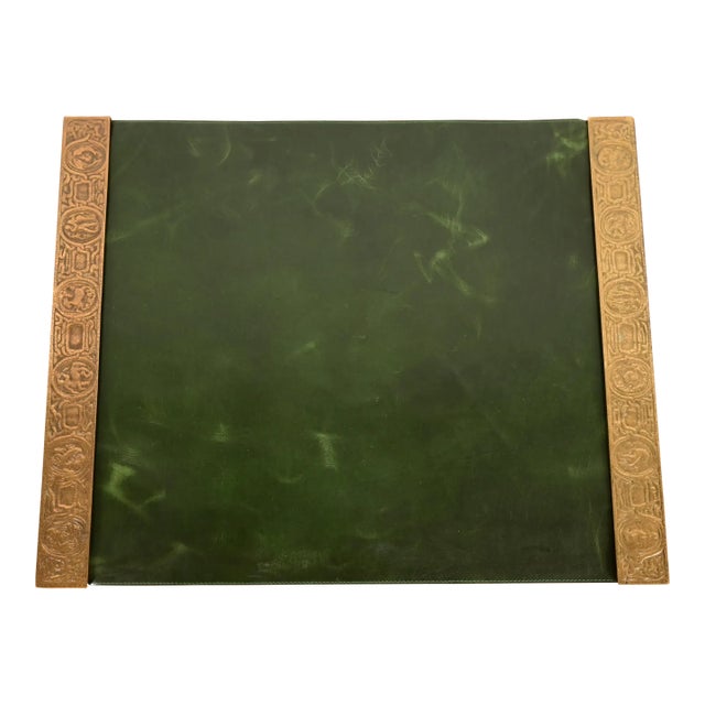 Tiffany Studios New York Zodiac Bronze Doré Blotter Ends With Leather Desk Blotter For Sale