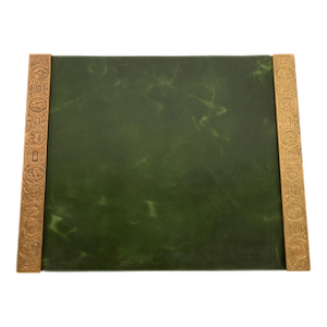 Tiffany Studios New York Zodiac Bronze Doré Blotter Ends With Leather Desk Blotter