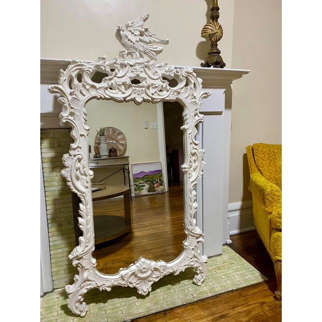 White 60” Vintage Rococo Style Hand Carved Mirror For Sale - Image 8 of 9