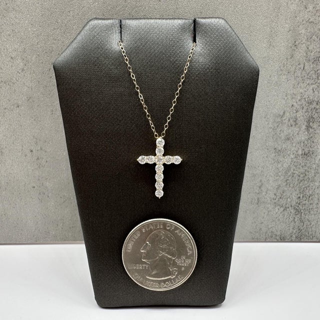 Early 21st Century Natural Diamond Cross Necklace 14kt Yellow Gold 0.68ctw Gh Si New For Sale - Image 5 of 6