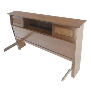 Walnut Storage Compartment Wedge Shape Headboard Queen Size Bed w/ Rails For Sale