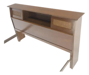 Walnut Storage Compartment Wedge Shape Headboard Queen Size Bed w/ Rails