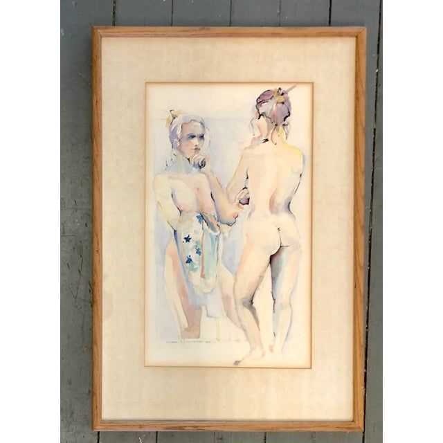 Contemporary Vintage 2 Figured Female Nude Original Watercolor Signed For Sale - Image 3 of 5