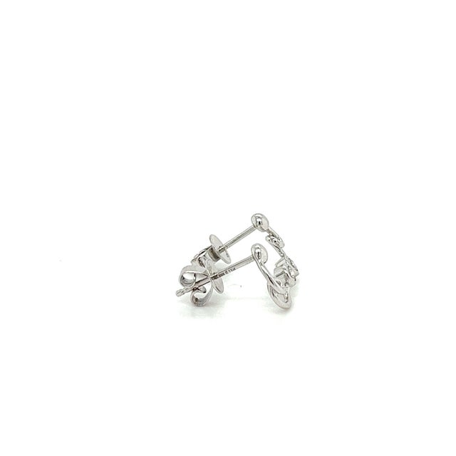 Modern 14k White Gold Swirl Earrings With Round Bezel Set Diamonds, Pair For Sale - Image 3 of 7
