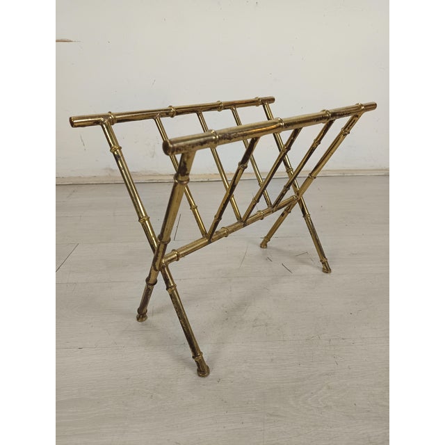 Brass and Bamboo Magazine Rack, 1970s For Sale - Image 3 of 14