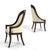 Designed by William Doezema, these elegant dining chairs by Mastercraft feature burl amboyna wood frames inlaid with brass...