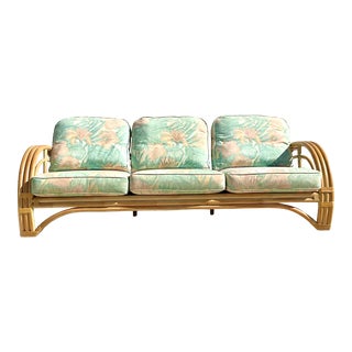Vintage Coastal Bent Rattan Sofa For Sale