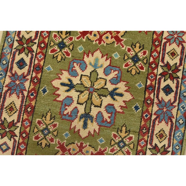Kazak Runner 2′ X 6’2” Green Wool Tribal Hand-Knotted Oriental Rug For Sale - Image 4 of 11